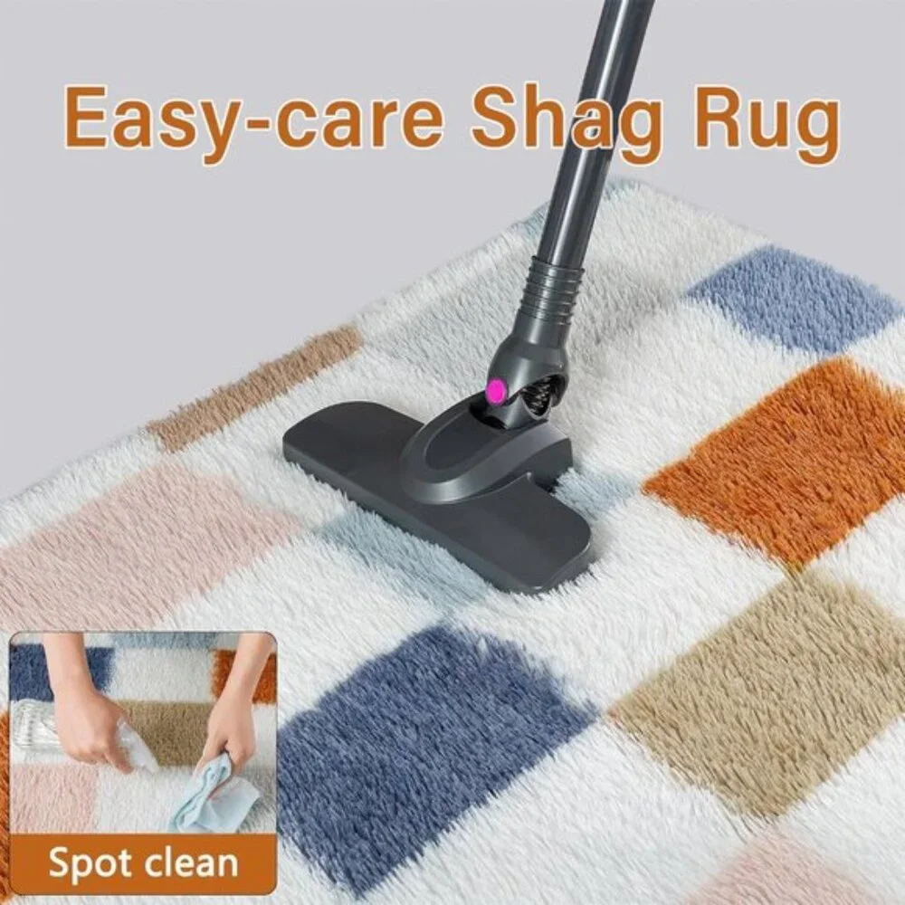 New 8x10 Checkered Rainbow Rug, Washable, Non-Slip, Super Soft Fluffy Carpet